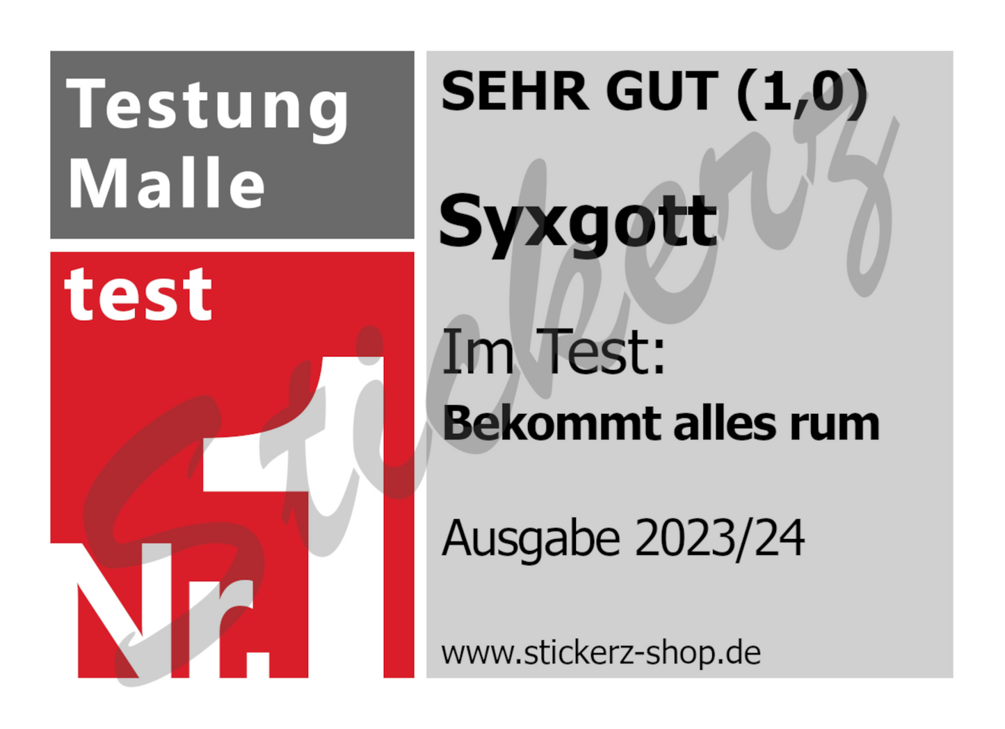 Sticker Testsieger "Syxgott"